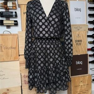 Michael Kors Black Dress with Silver Polka Dots, Long Sleeve